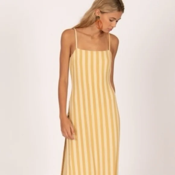 Amuse Society Mustard Striped Midi Dress - Picture 1 of 4